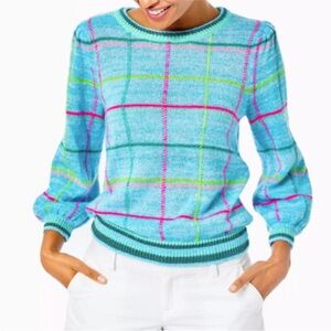 Lilly Pulitzer Hali Sweater Seabreeze Blue Playful Plaid in small NWT